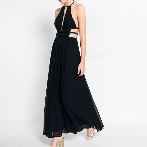 black plunge maxi dress